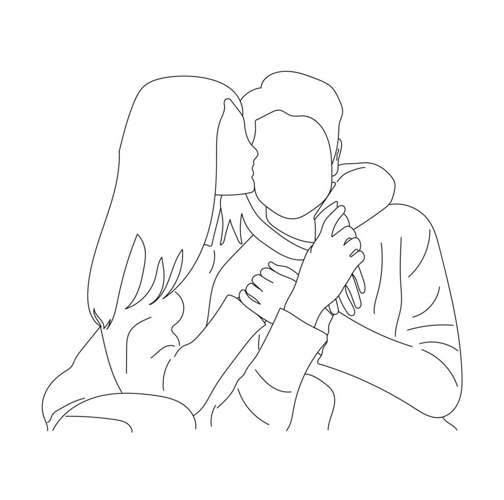 Illustration of a cute couple line art drawing vector