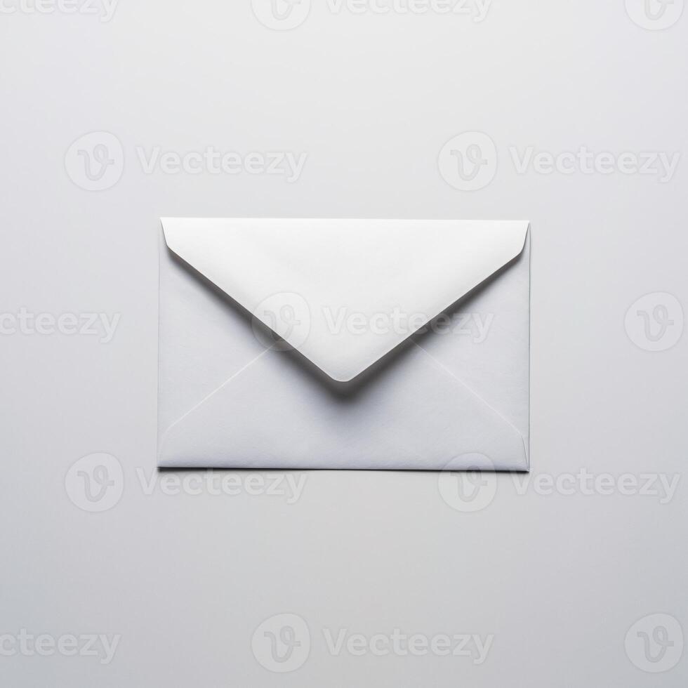 A minimalist white envelope on a smooth, light background, symbolizing communication and connection. photo