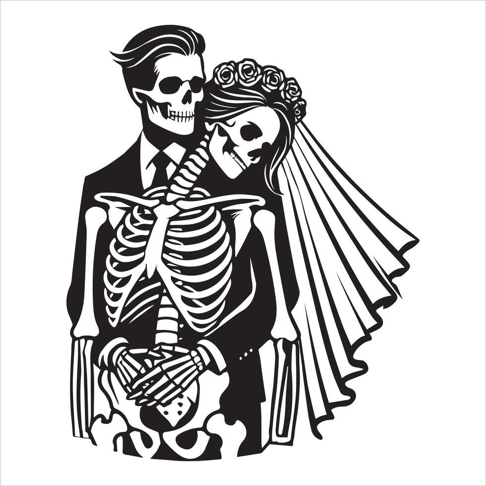 Grimly in Love Skeleton Couple Holding Hands vector