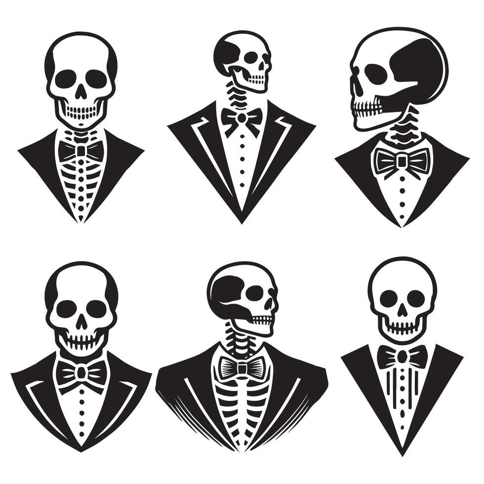Collection of skeleton bowtie illustration , Bow tie skull clipart Design Bundle vector