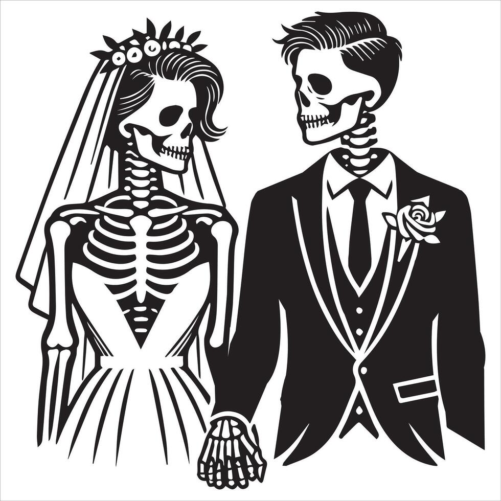 Love Beyond the Grave Skeleton Bride and Groom Clipart vector