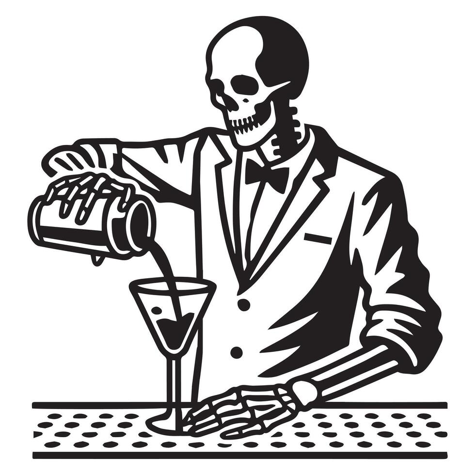Bone Behind the Bar Skeleton Bartender Design vector