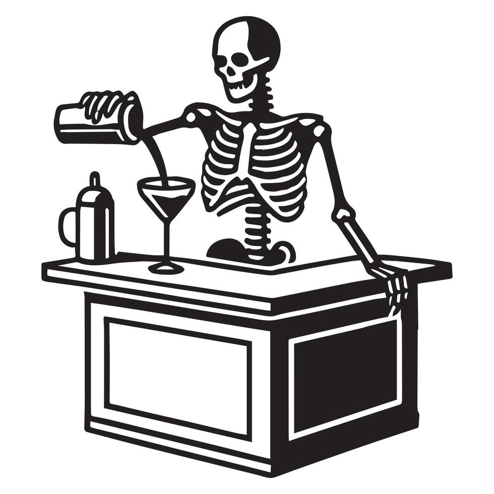 Deaths Last Call Skeleton Bartender Serving Spirit vector
