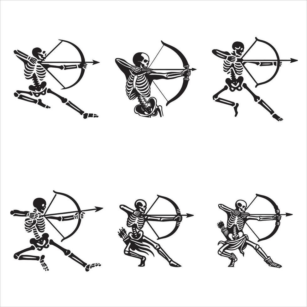 Set of Archery Bow Hunting skeleton illustration clipart vector