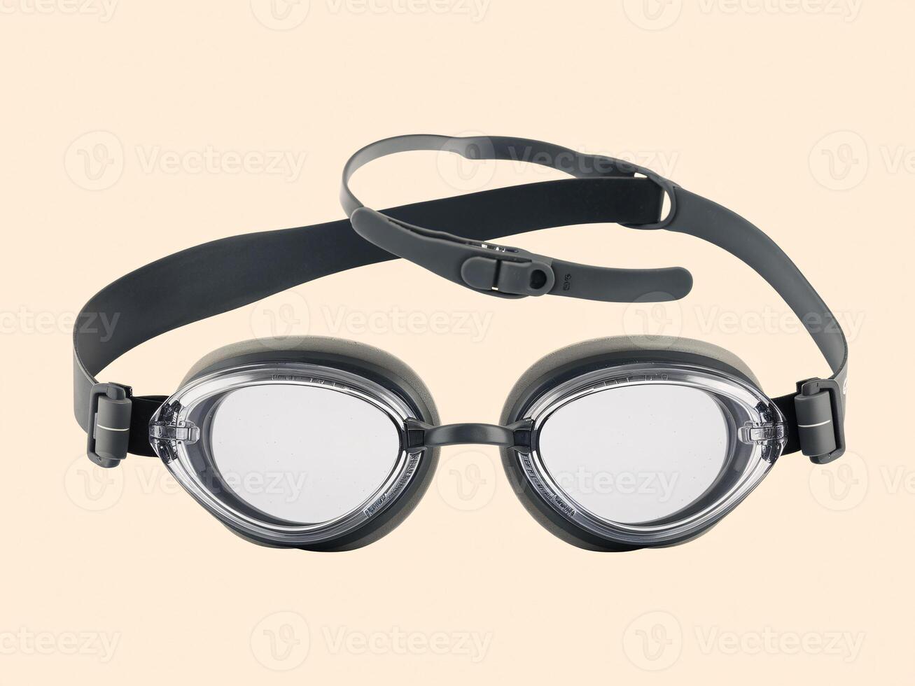 A pair of sleek black swimming goggles with clear lenses, ideal for competitive swimmers. photo