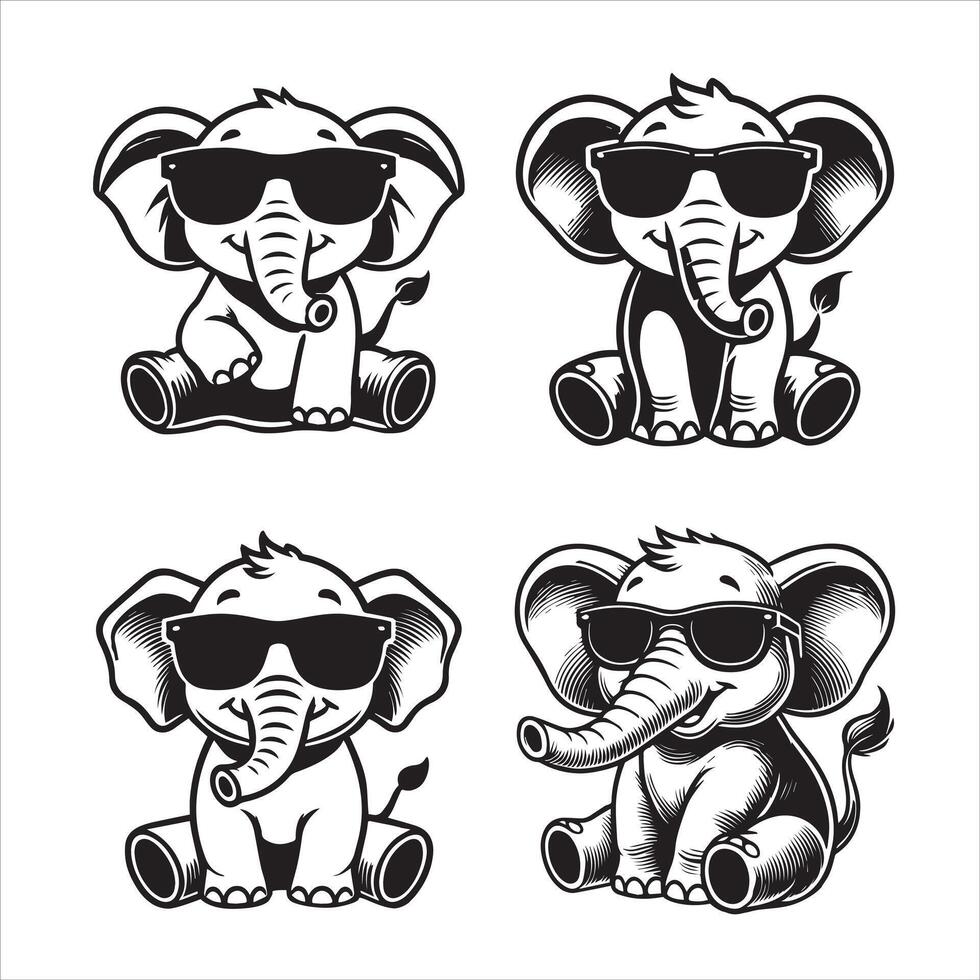 Collection of Cute Baby Elephant Illustrations Art vector