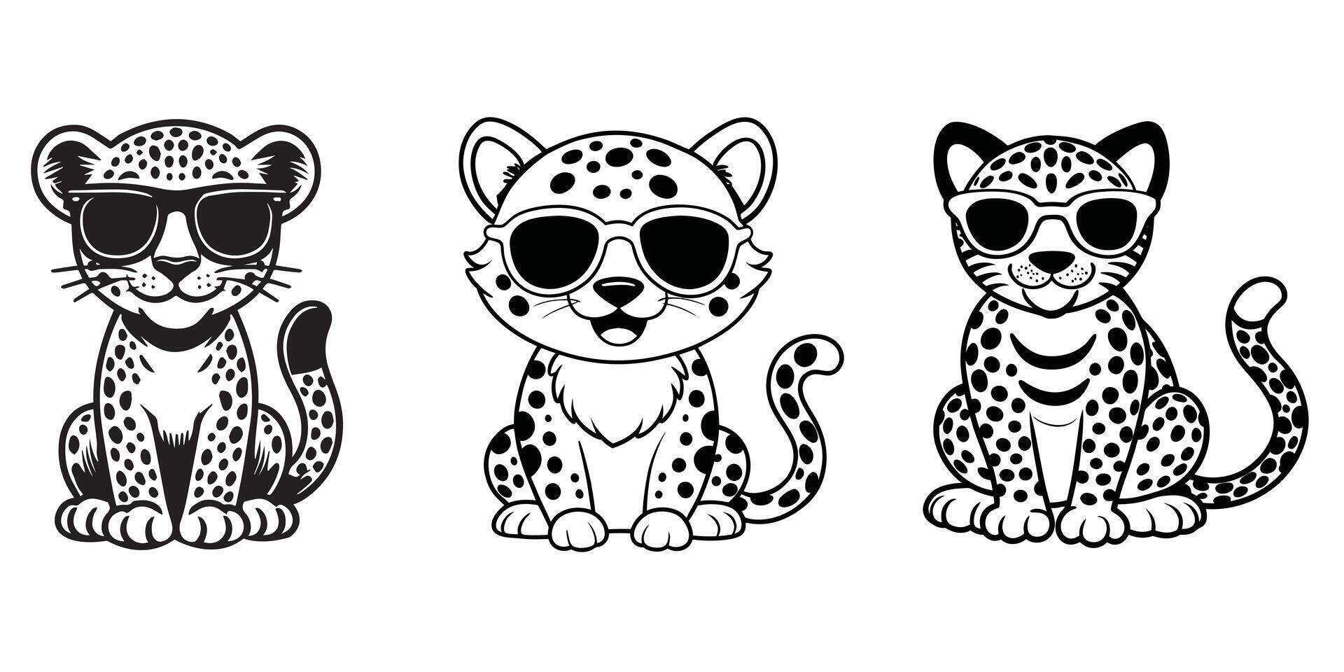 Cute Leopard sitting wearing sunglass illustration , Collection of Joyful Leopard Clipart Art vector