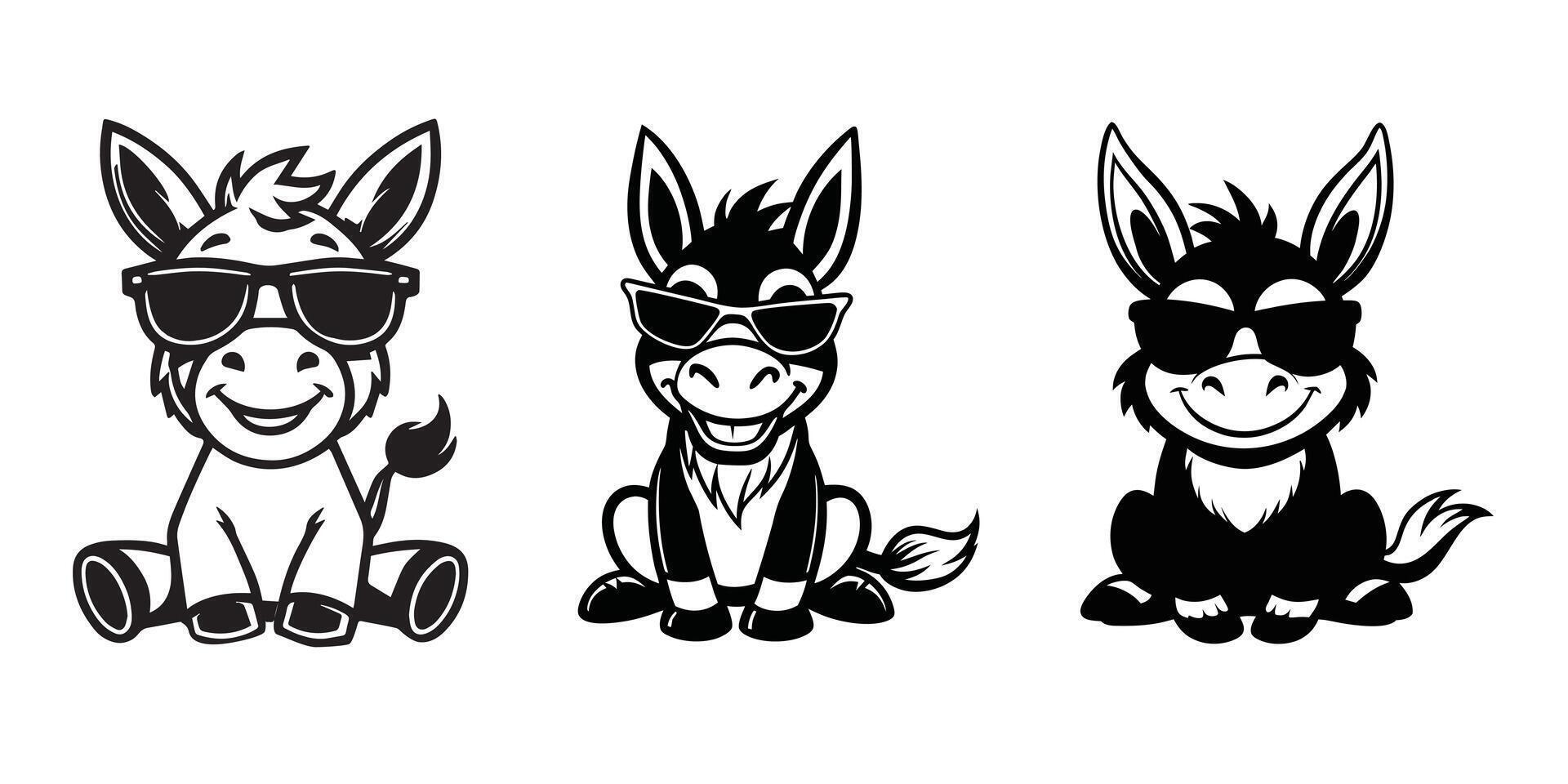 Collection of Cute Baby Donkey Illustrations Art vector