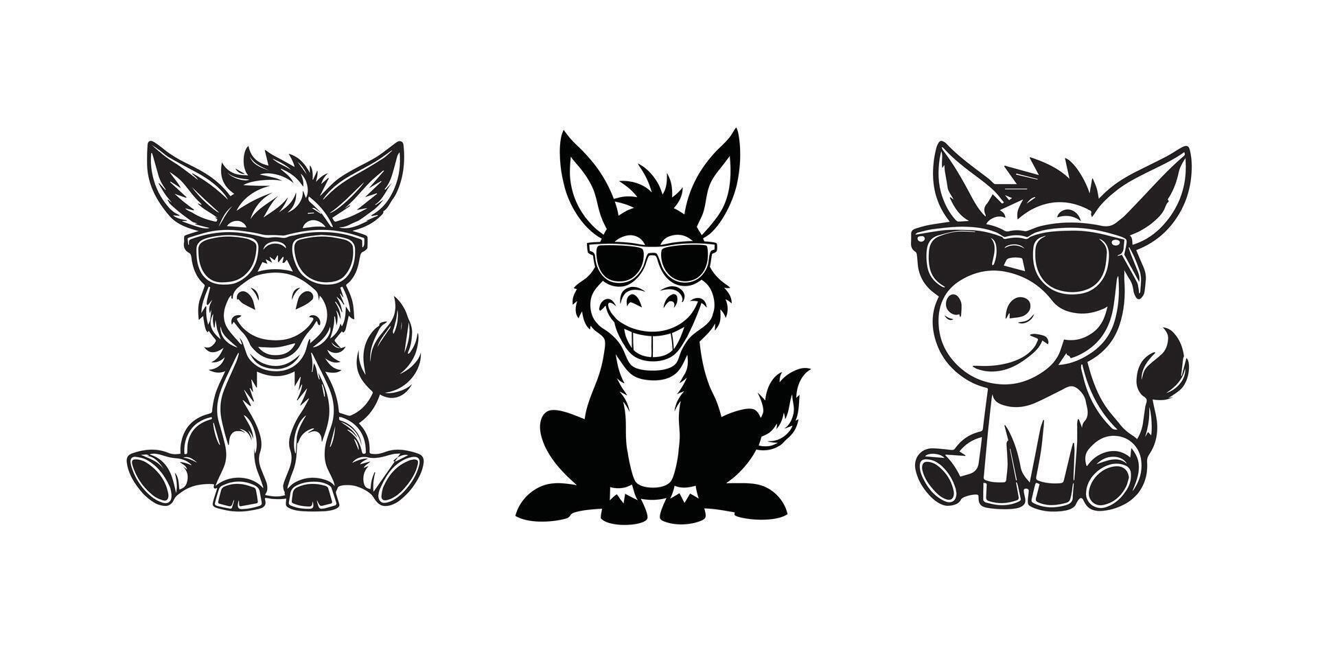 Cute Mule sitting wearing sunglass clipart Bundle vector