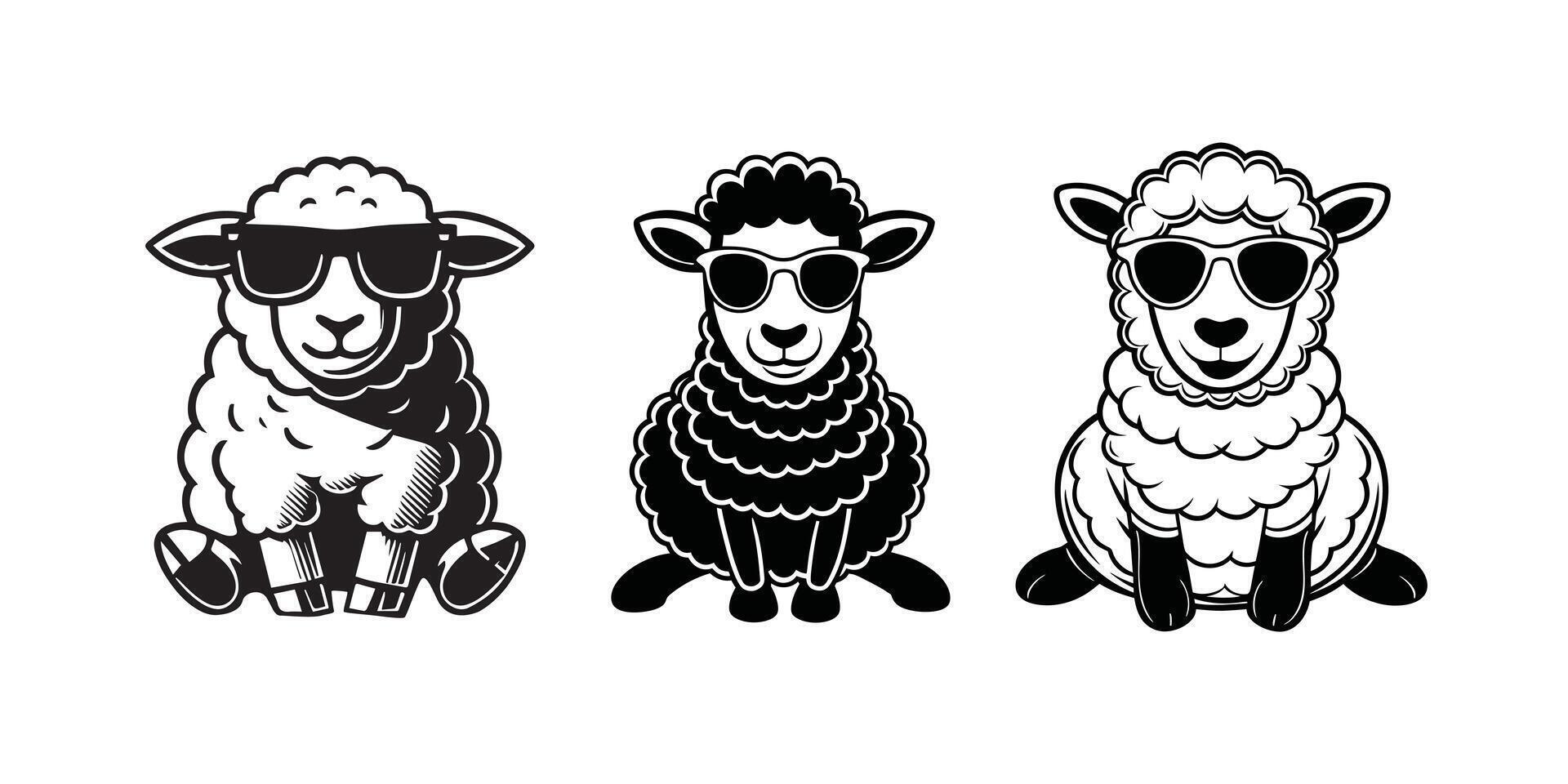 Collection of Joyful Sheep Clipart Art vector
