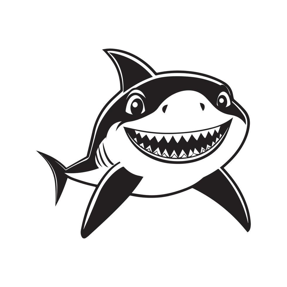 Illustration of a Shark Silhouette in the Deep Blue Ocean with Detailed Fin and Tail vector