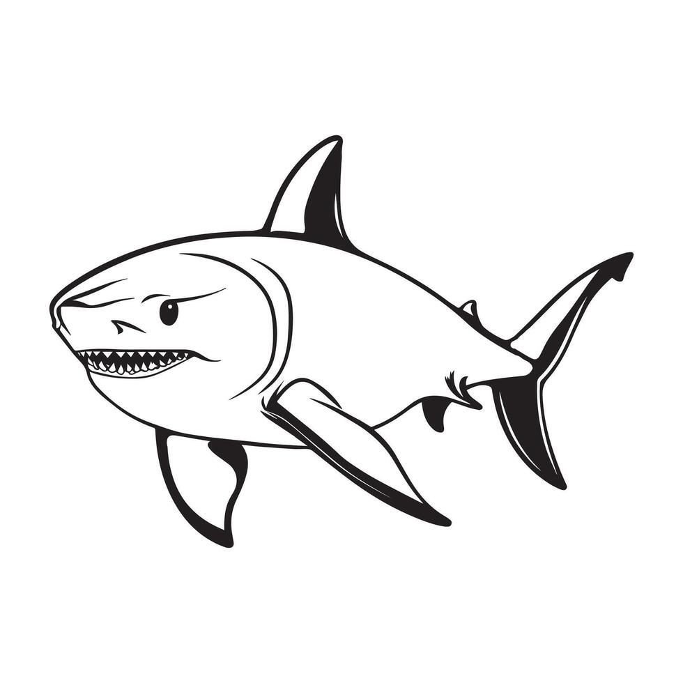 Shark Silhouette Illustration with Bold Lines and Oceanic Background for Graphic Design vector