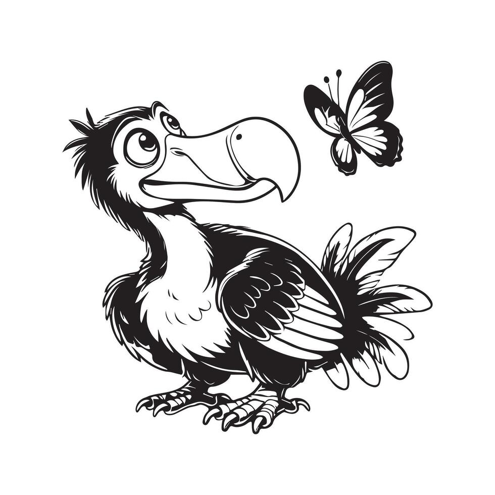 Surprised Dodo Bird Staring at a Delicate Butterfly vector