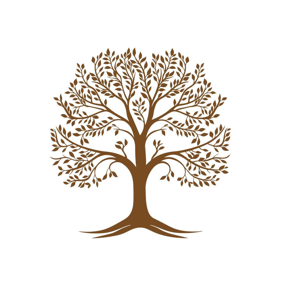A brown tree with leaves on it vector