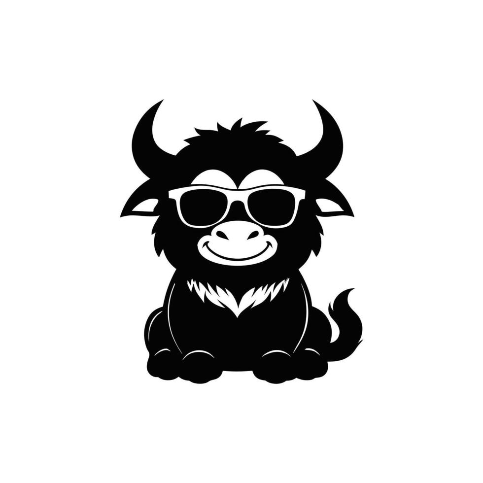 Adorable Joyful Buffalo Wearing Sunglasses Illustration vector