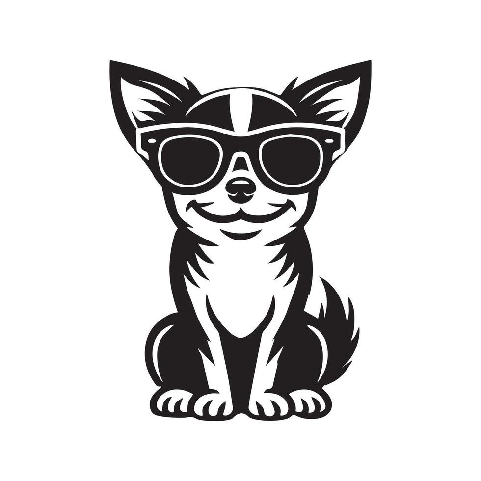 Cute Joyful Chihuahua Dog Sitting Wearing Sunglass Illustration vector