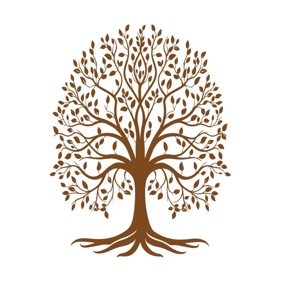 A tree with leaves and roots on a white background vector