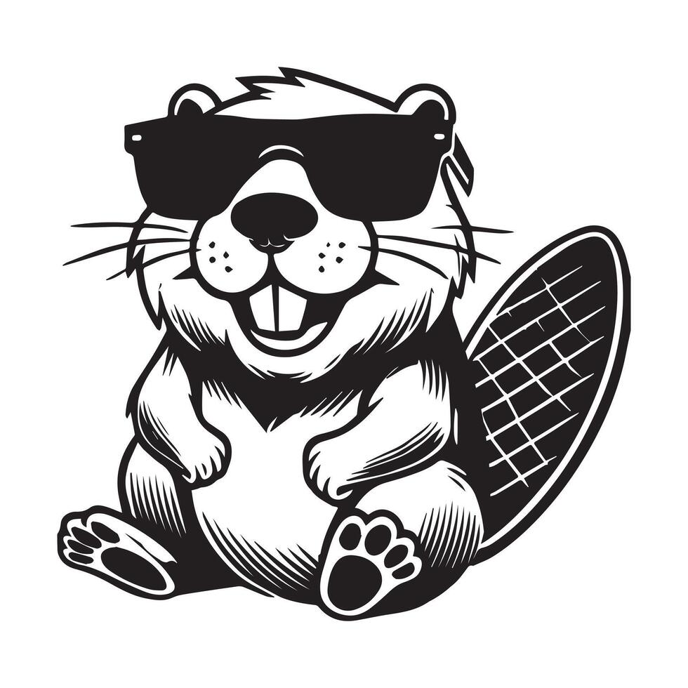 Cool and Calm Joyful Beaver in Sunglasses vector