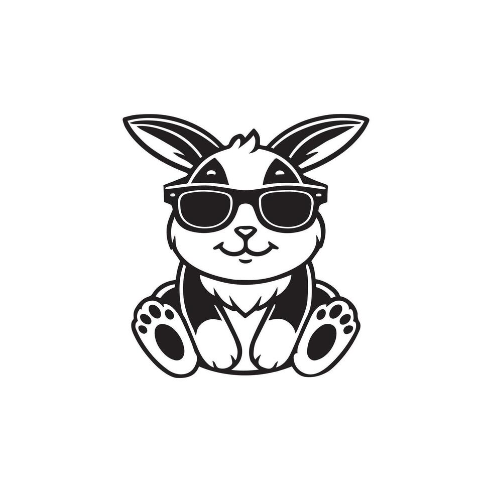 Joyful Baby Rabbit sitting wearing sunglass illustration , Funny Rabbit Clipart Design vector