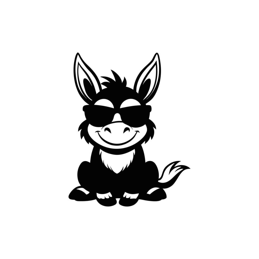 Cute baby Donkey sitting wearing sunglass illustration vector