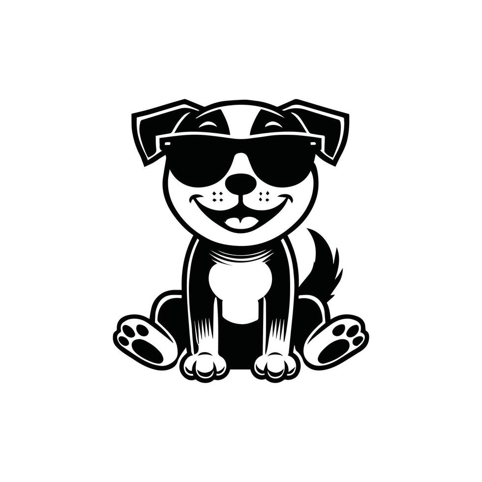 Cute baby Dog sitting wearing sunglass illustration vector