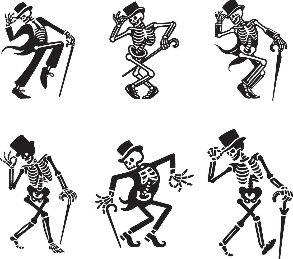Collection of Dancer Skeleton illustration clipart Design vector