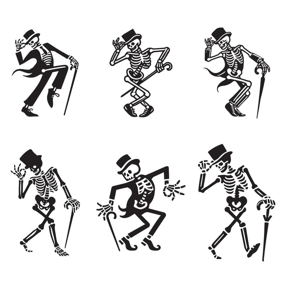 set of dancing Skeleton illustration clipart Design vector