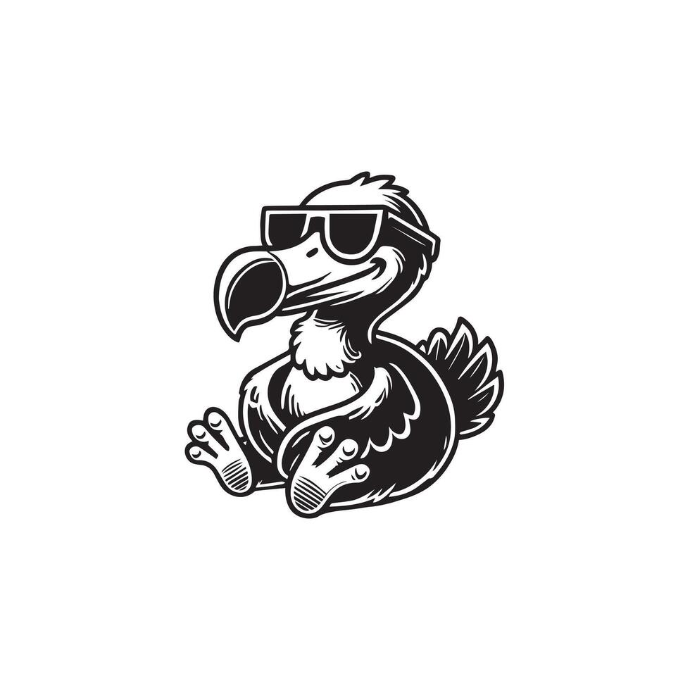 Cute baby Dodo sitting wearing sunglass illustration vector
