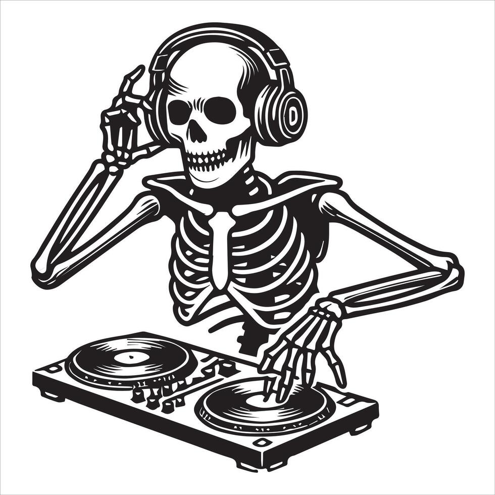Skeleton DJ on Turntables Clipart Design vector