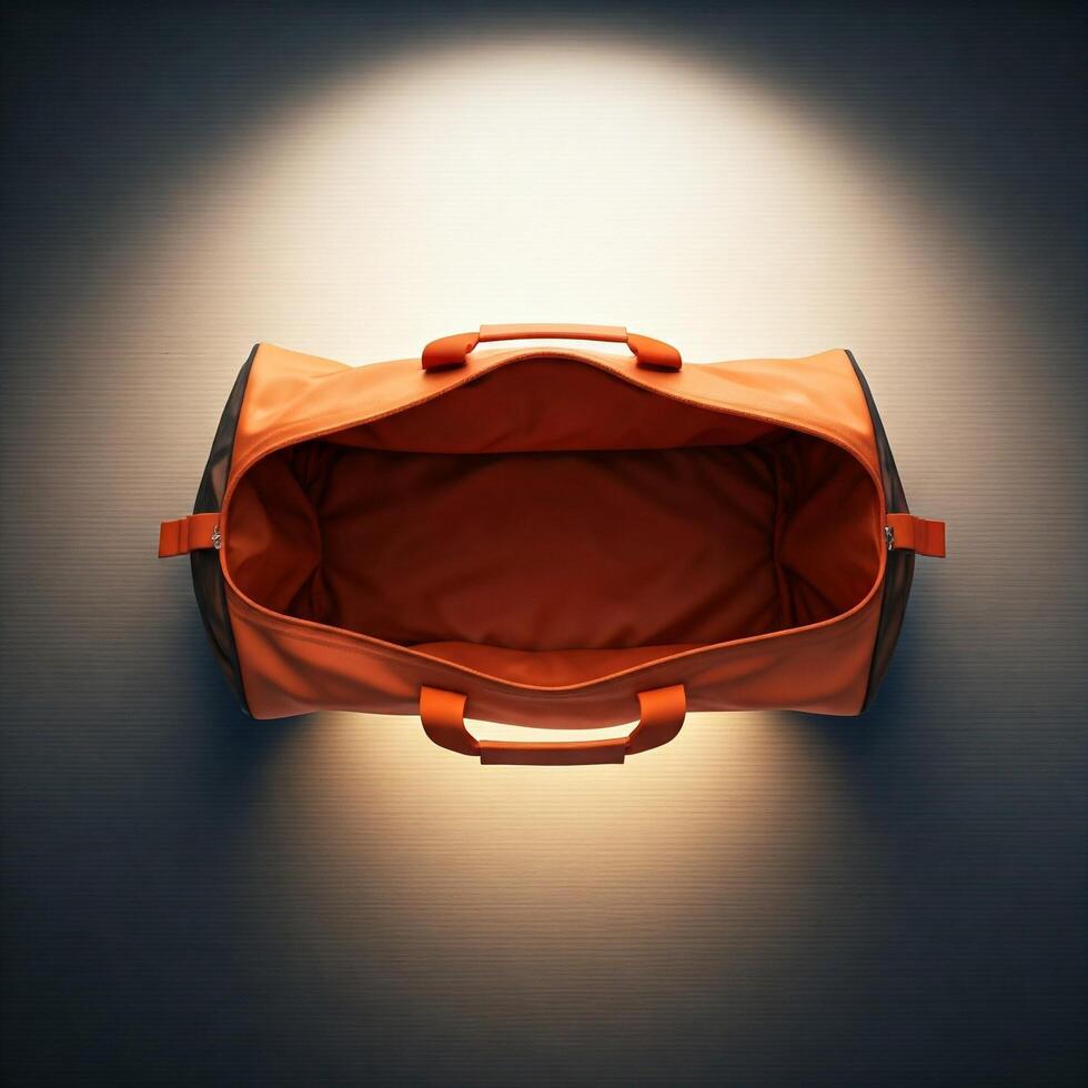 An orange bag is shown in the dark photo