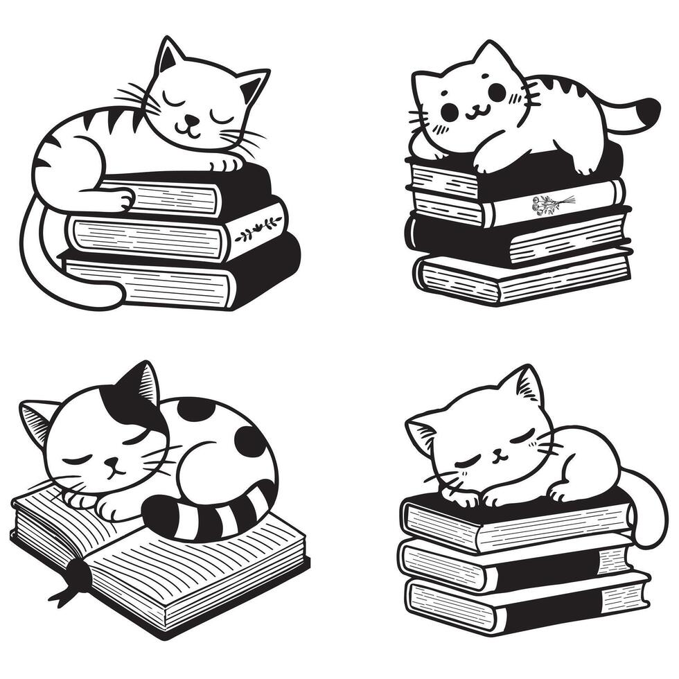 Lazy Cat Sleeping on Books Illustration for Pet Lovers vector