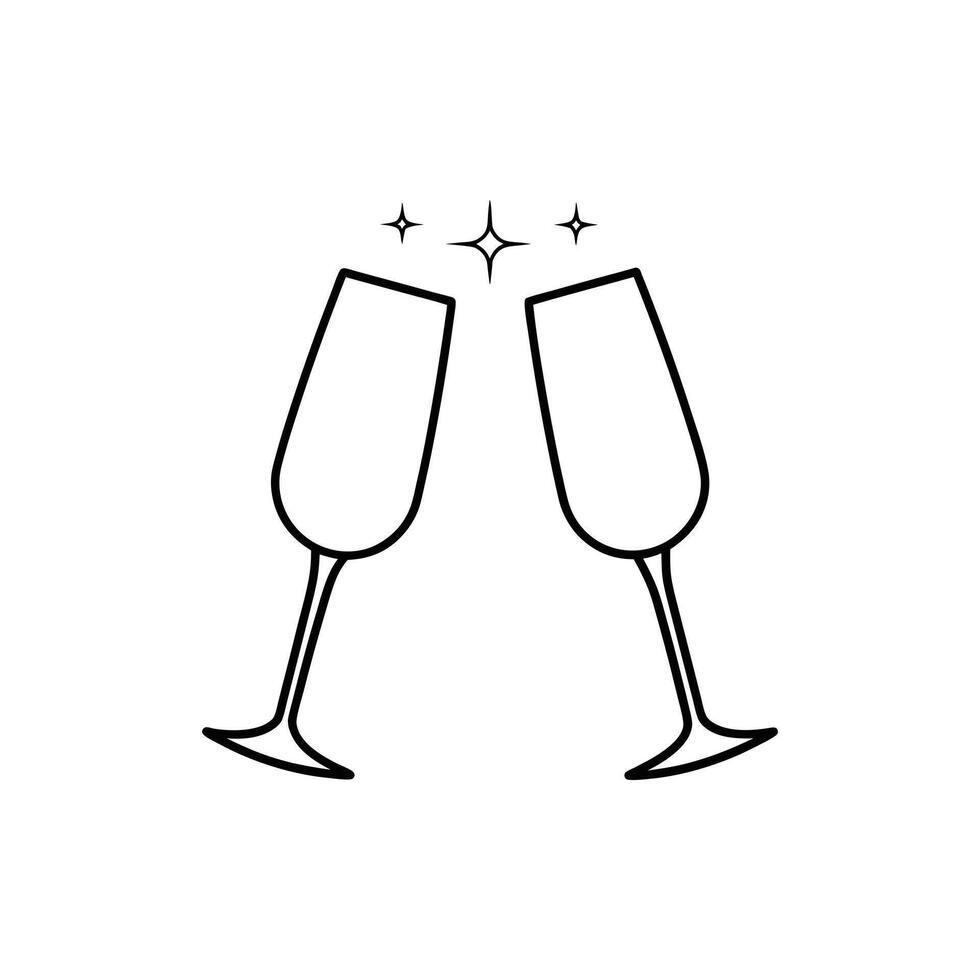 Christmas Clinking Glasses illustration , Merry Christmas ClipArt Design, Clinking Glasses Lineart Art vector