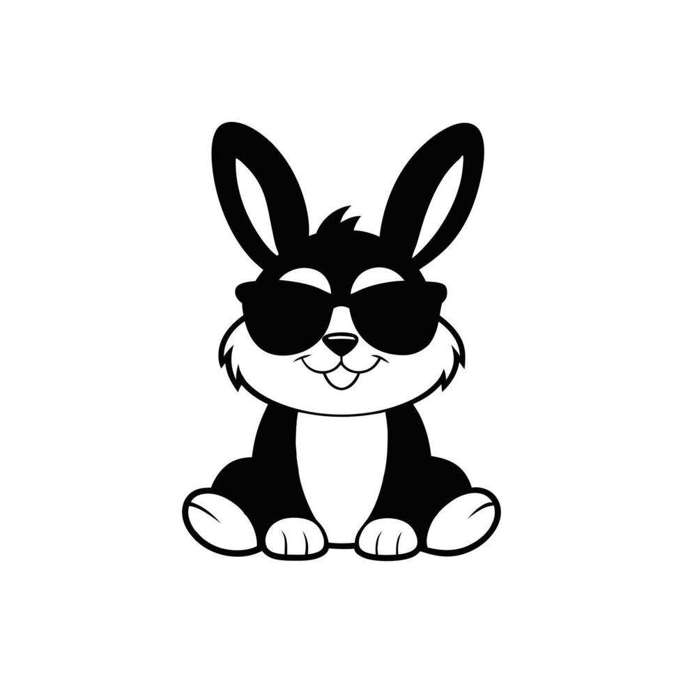 Cute baby Rabbit sitting wearing sunglass illustration , Rabbit clipart Design, Funny Rabbit Design vector