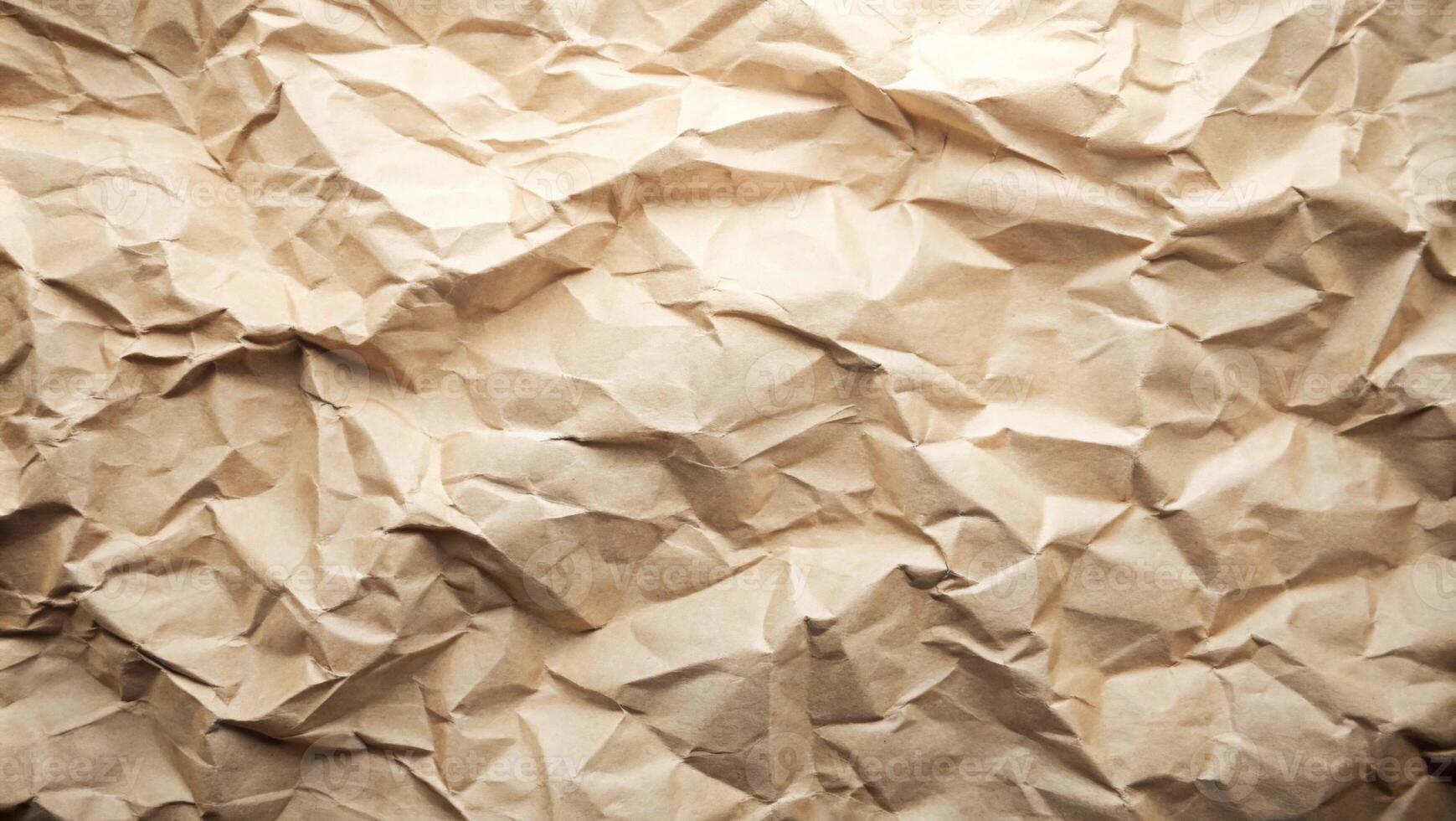 crumpled brown kraft paper texture with natural folds and creases, ideal for eco-friendly packaging, craft design, backgrounds, or rustic aesthetics photo