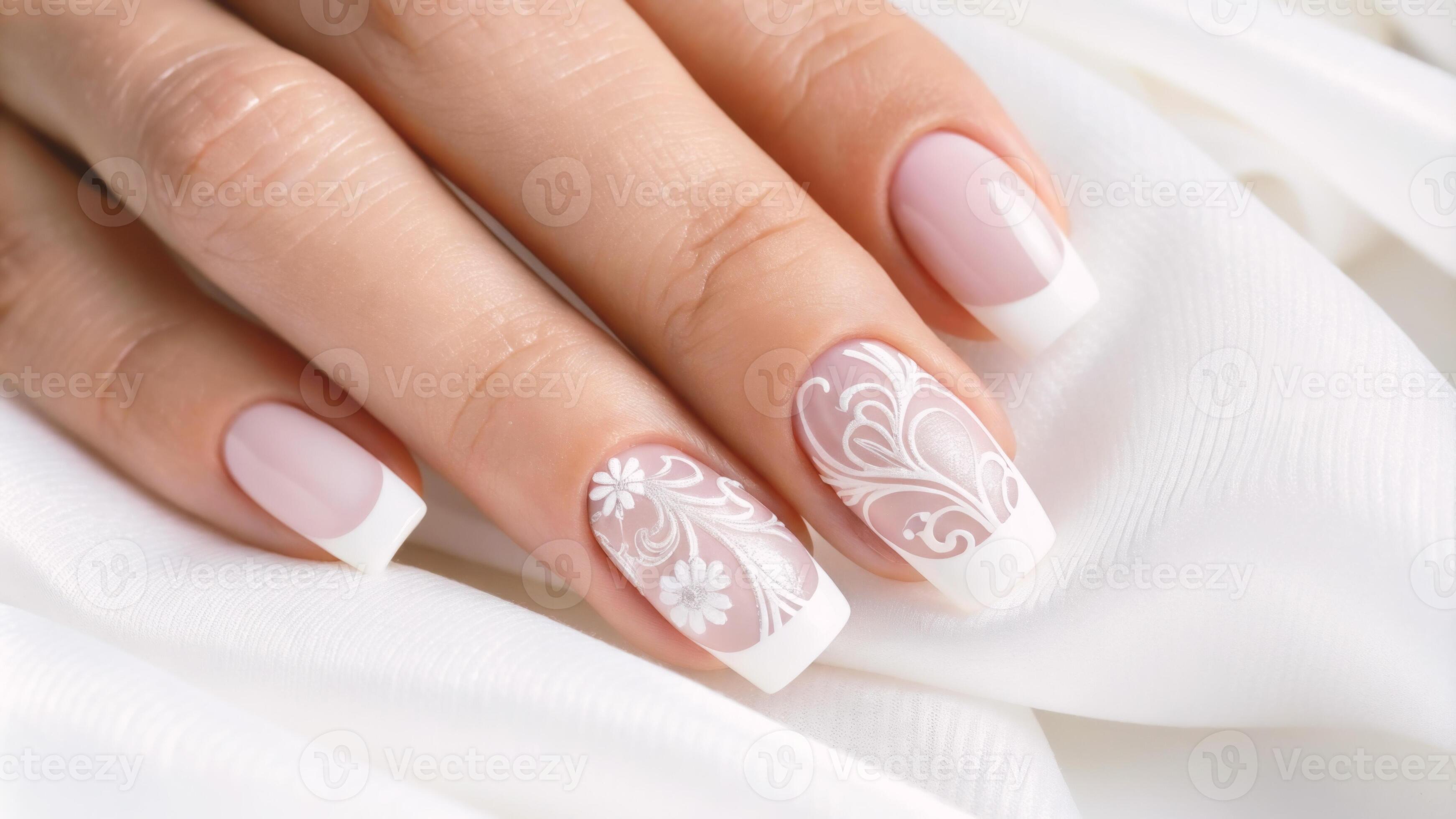 Romantic Floral Bridal Nail Design
