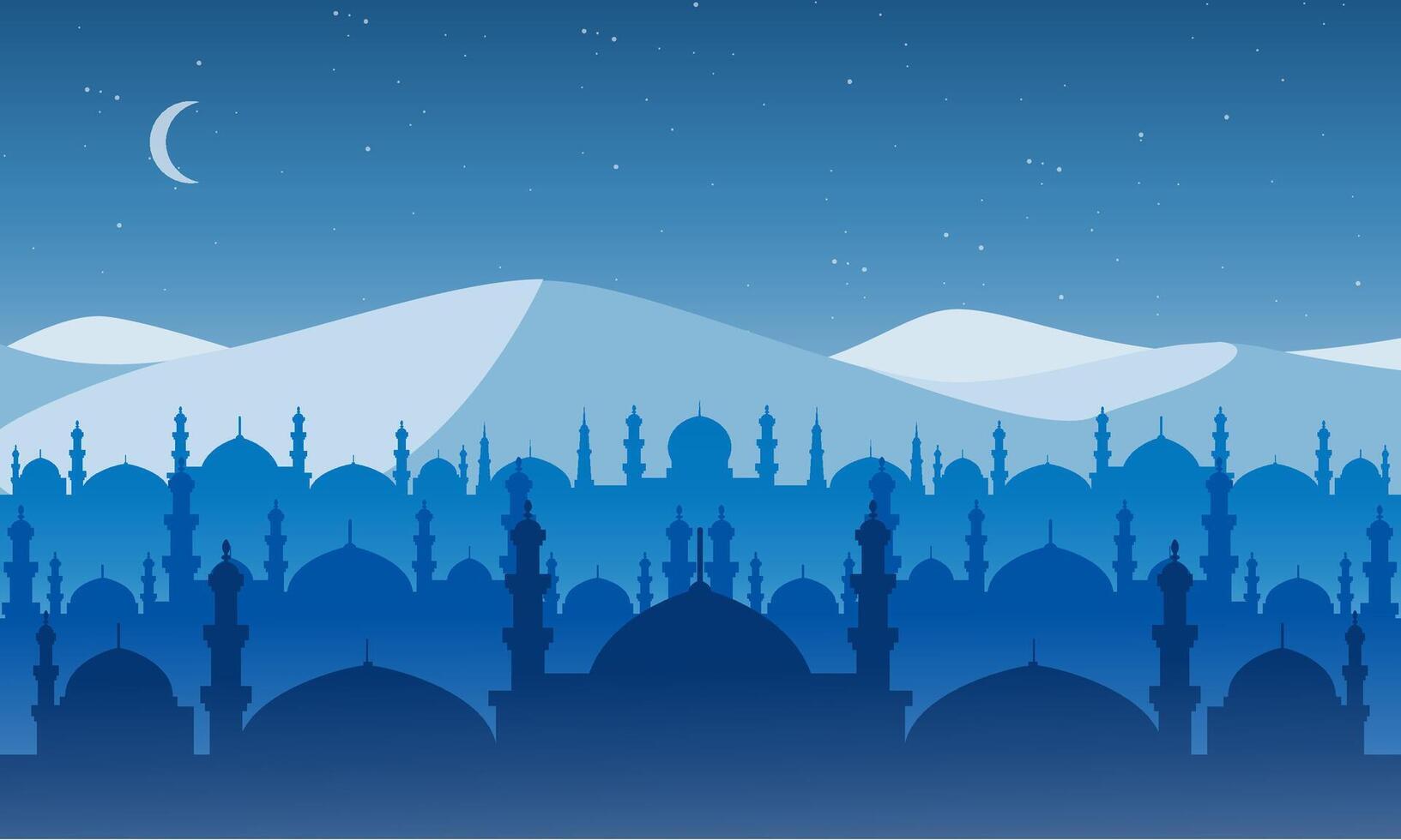 Silhouette of mosque on blue background Illustration. vector