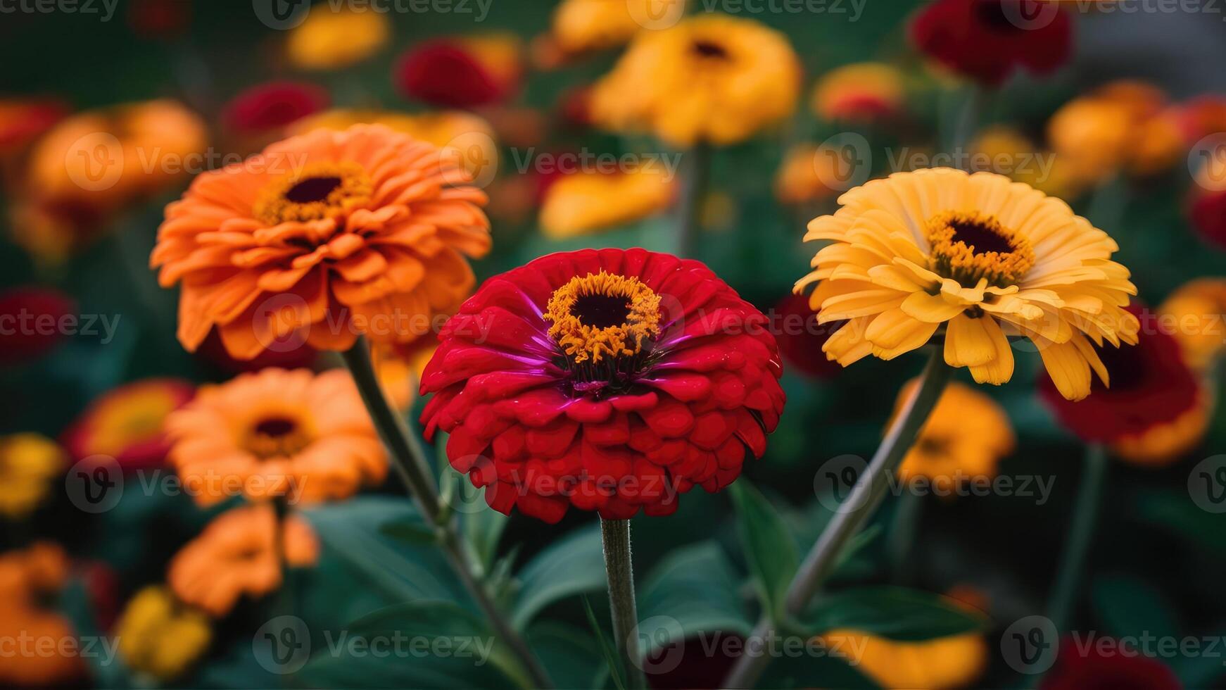 Exquisite Detailing on Colorful Zinnia Heads Focus on the intricate details photo