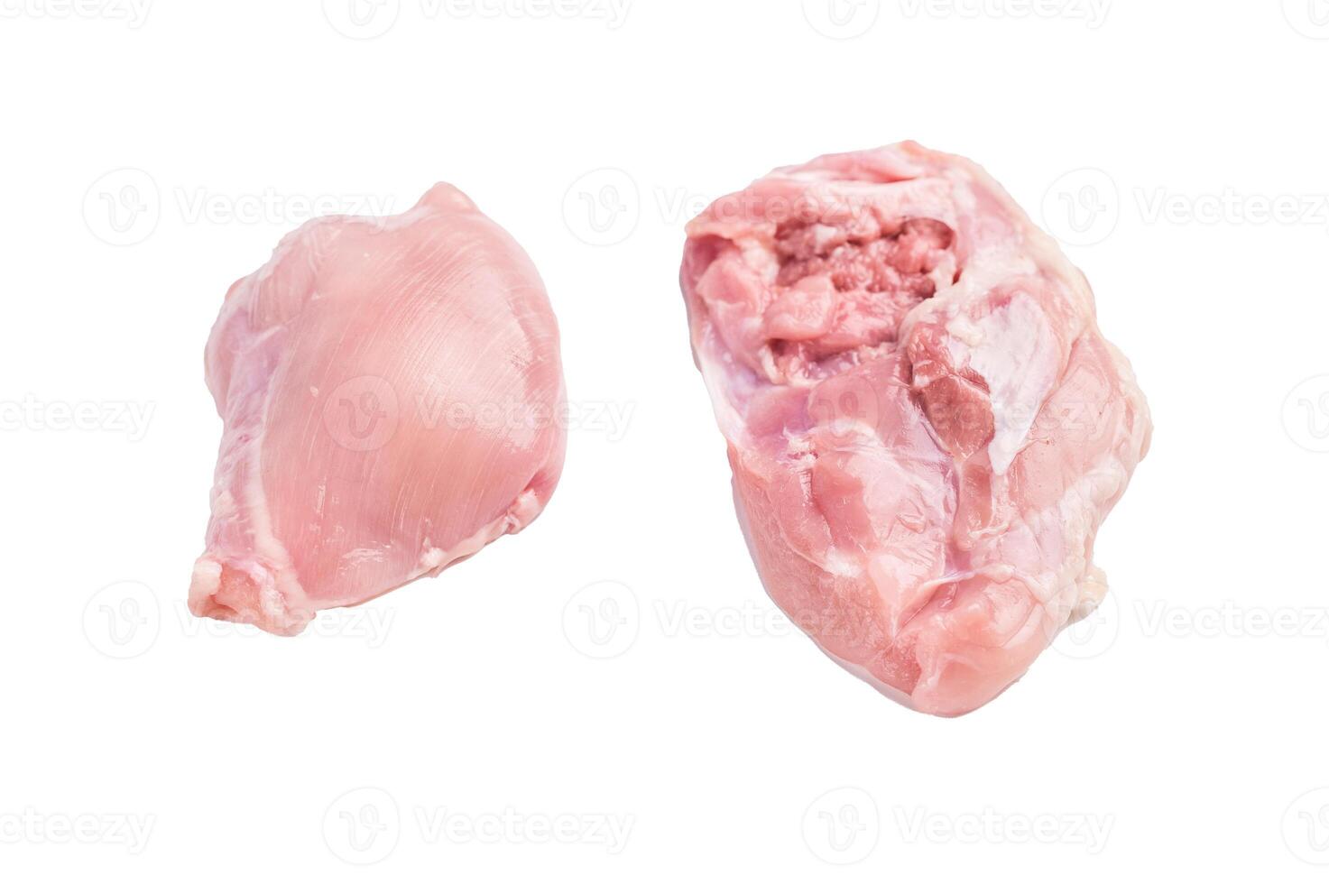 Raw chicken thighs fillet, Skinless boneless meat isolated on white background photo