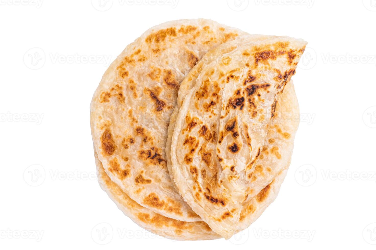 Aloo Paratha Indian Potato stuffed Flatbread isolated on white background. top view photo