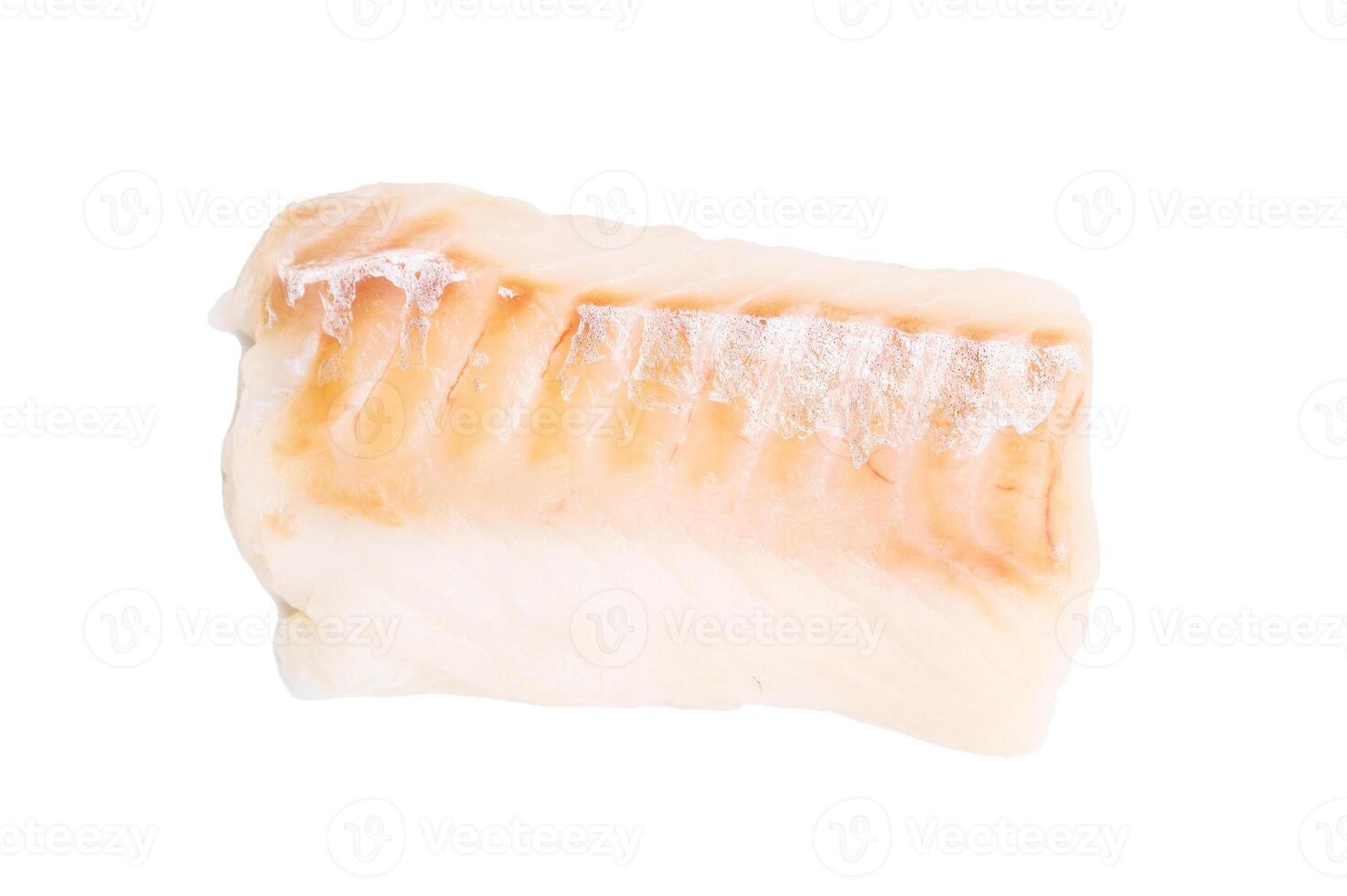 Raw cod fish fillet, ready for cooking Boneless white fish meat isolated on white background photo