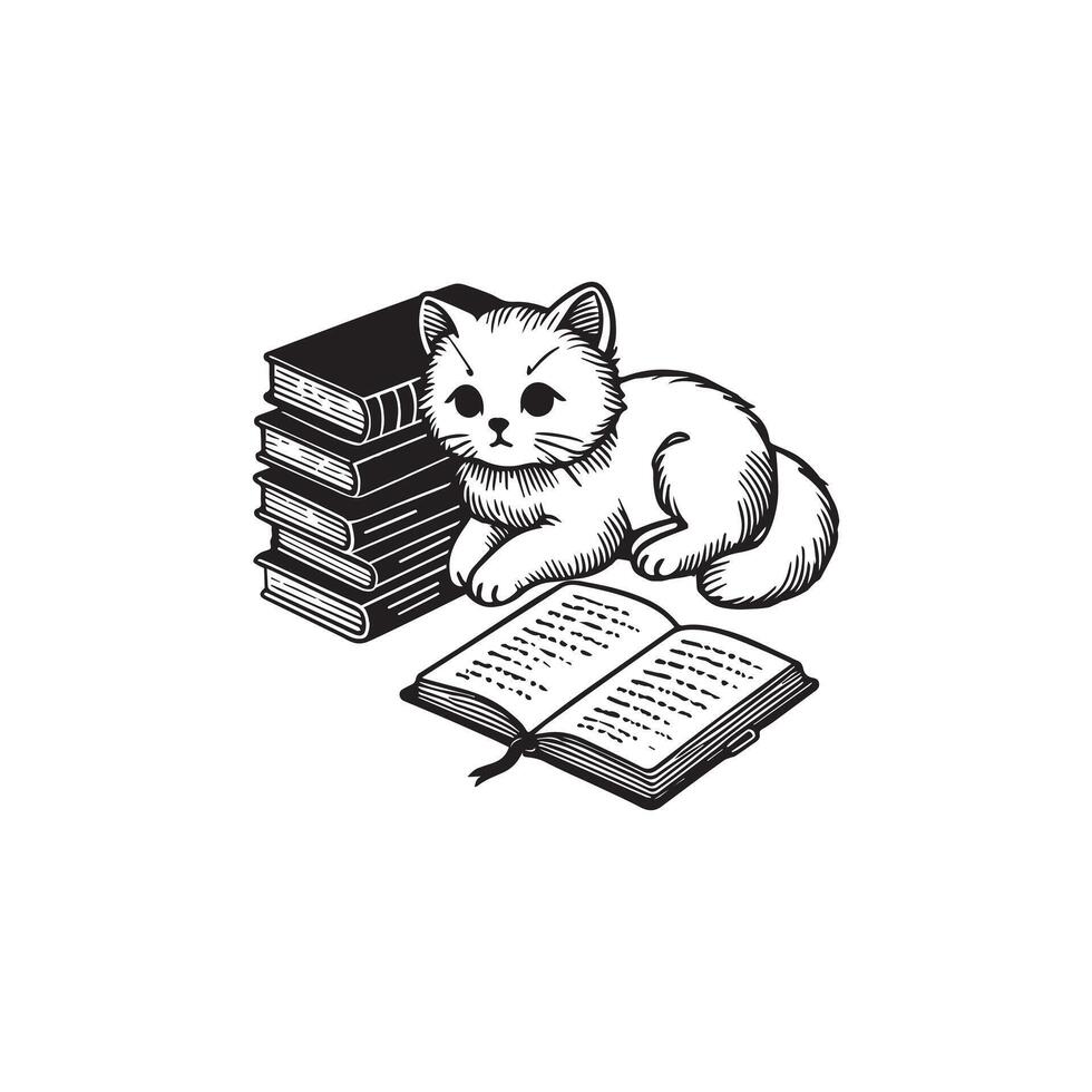 Lazy Cat on Books Sleepy Pet Illustration vector