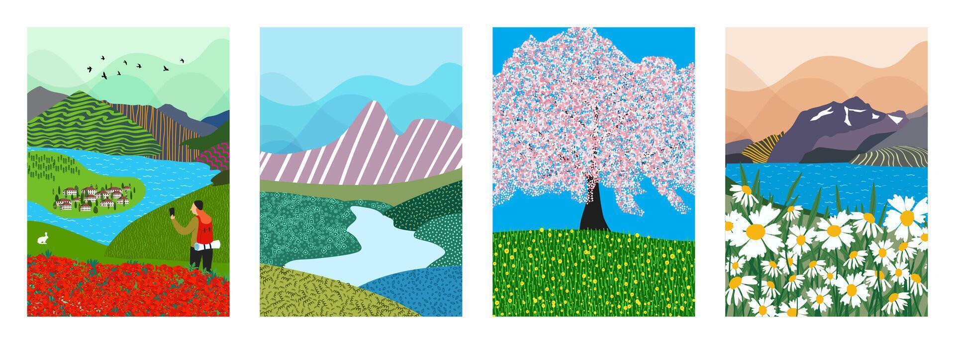 The Revitalizing Power of Spring and Nature. Rural Life. vector