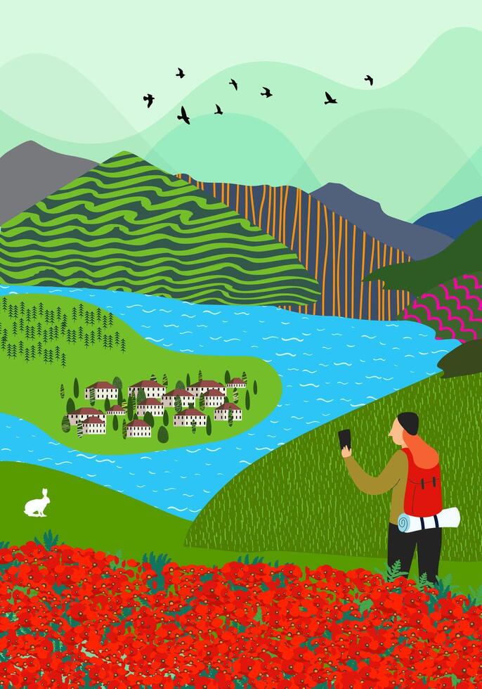 A Peaceful Holiday Experience in the Countryside. vector