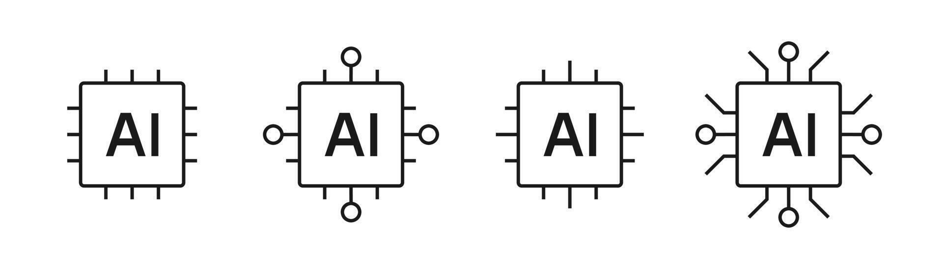 Artificial intelligence. AI processor chip icon line symbol. Square Ai logo chip. Editable stroke illustration vector