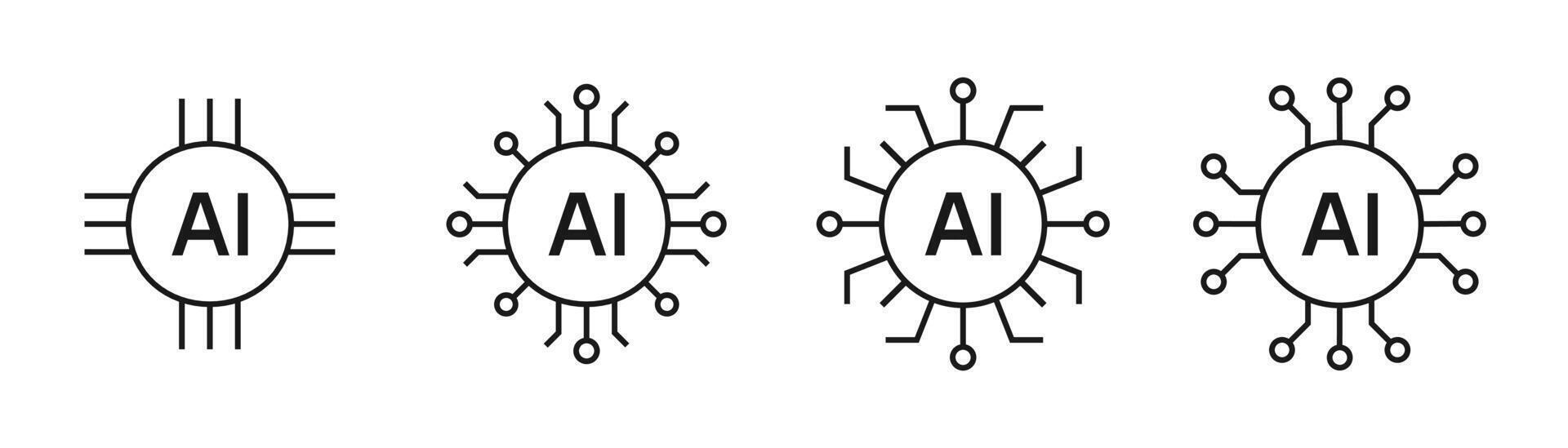 Artificial intelligence. AI processor chip icon line symbol. Circle Ai logo. Editable stroke illustration vector