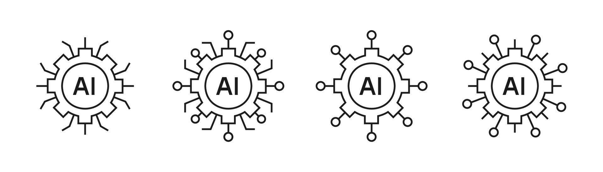 Artificial intelligence. AI processor chip with gear icon line symbol. Circle Ai logo. Editable stroke illustration vector