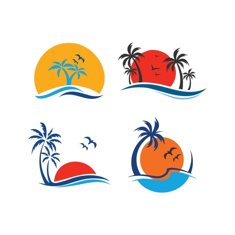 Palm Tree Summer Logo Illustration Set vector