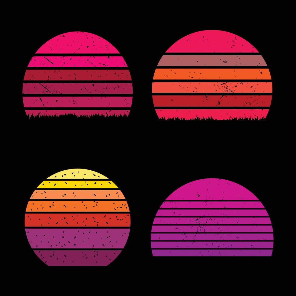 Colorful grunge vintage sunset collection. vector