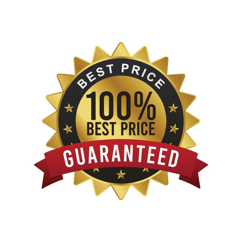 100 Best Price Guaranteed Badge with Red Ribbon and Star Object for Business, Website, Sales Page and Products Funnel vector
