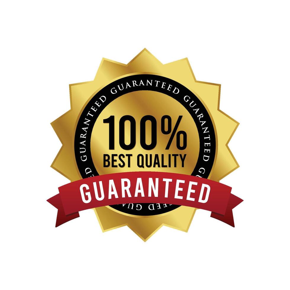 100 Best Quality Guaranteed Badge with Red Ribbon and Star Object for Business, Website, Sales Page and Products Funnel vector